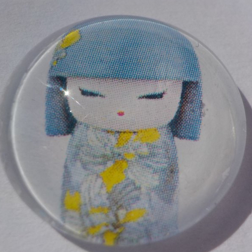 Cabochon avec son image de poupée chinoise, multicolore, en verre, rond, 20 mm