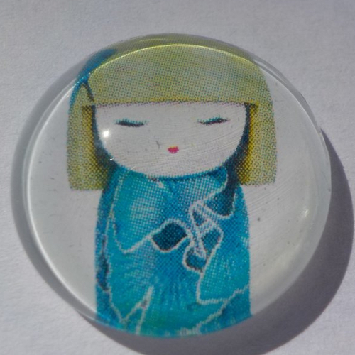 Cabochon avec son image de poupée chinoise, multicolore, en verre, rond, 20 mm
