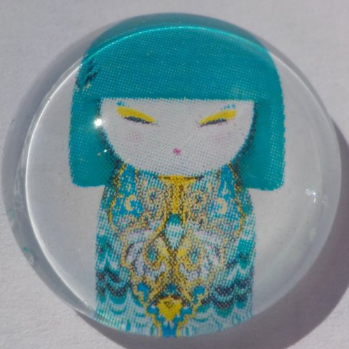 Cabochon avec son image de poupée chinoise, multicolore, en verre, rond, 20 mm