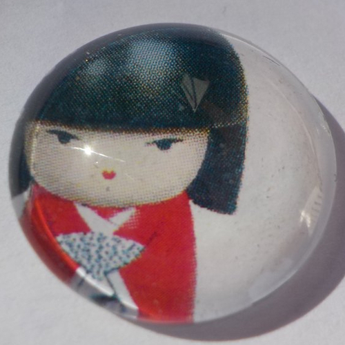 Cabochon avec son image de poupée chinoise, multicolore, en verre, rond, 20 mm