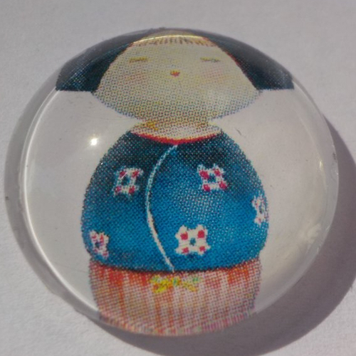 Cabochon avec son image de poupée chinoise, multicolore, en verre, rond, 20 mm