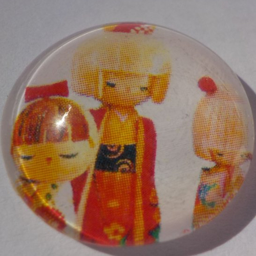 Cabochon avec son image de poupée chinoise, multicolore, en verre, rond, 20 mm