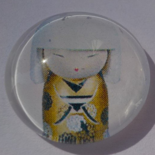 Cabochon avec son image de poupée chinoise, multicolore, en verre, rond, 20 mm