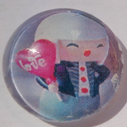 Cabochon avec son image de poupée chinoise, multicolore, en verre, rond, 20 mm, blanc, rose,