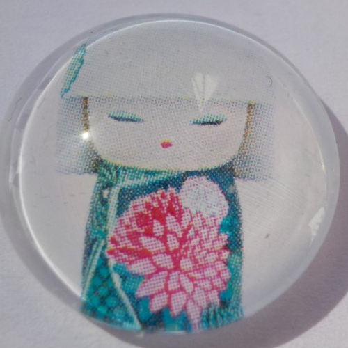 Cabochon avec son image de poupée chinoise, multicolore, en verre, rond, 20 mm