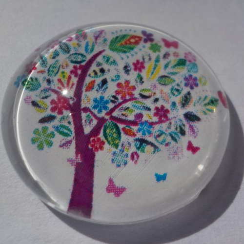 Cabochon avec son image arbre de vie, multicolore, en verre, rond, 20 mm