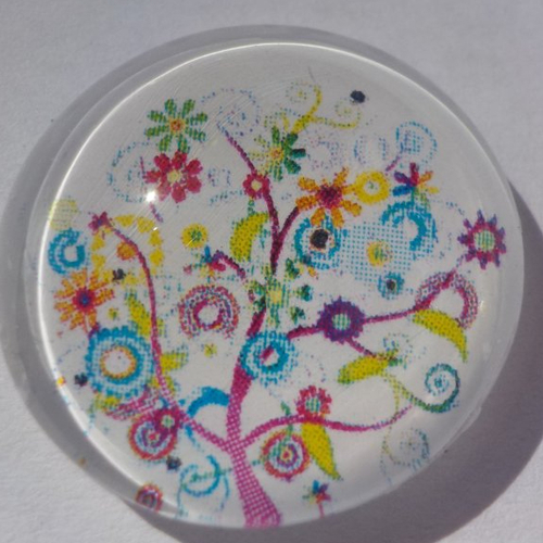 Cabochon avec son image arbre de vie, multicolore, en verre, rond, 20 mm