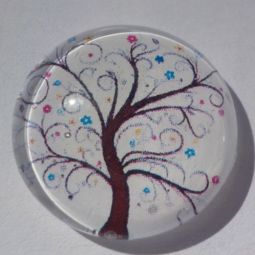 Cabochon avec son image arbre de vie, multicolore, blanc, en verre, rond, 20 mm