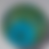 Cabochon avec son image géométrique, vert, bleu, en verre, rond, 20 mm