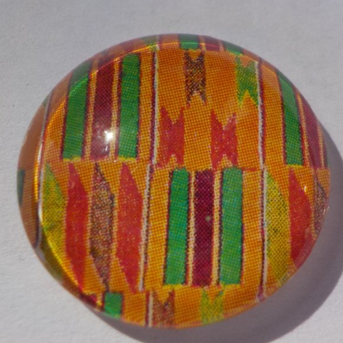 Cabochon avec son image géométrique, orange, rouge, en verre, rond, 20 mm