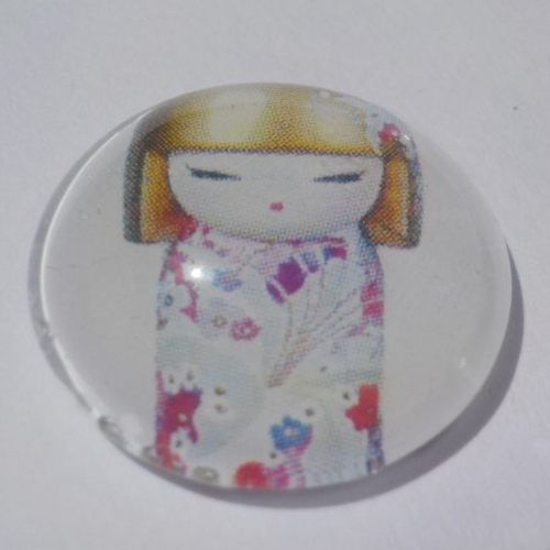 Cabochon avec son image de poupée chinoise, multicolore, en verre, rond, 20 mm