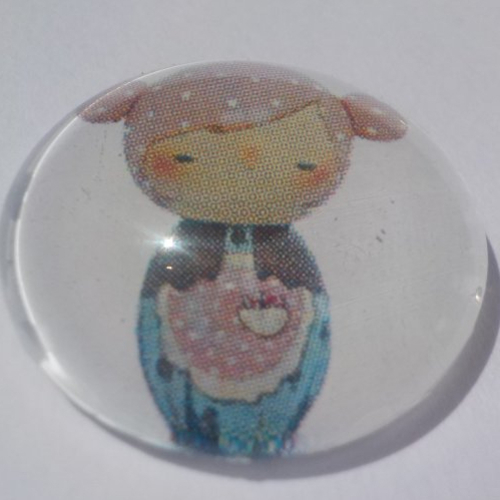 Cabochon avec son image de poupée chinoise, multicolore, en verre, rond, 20 mm