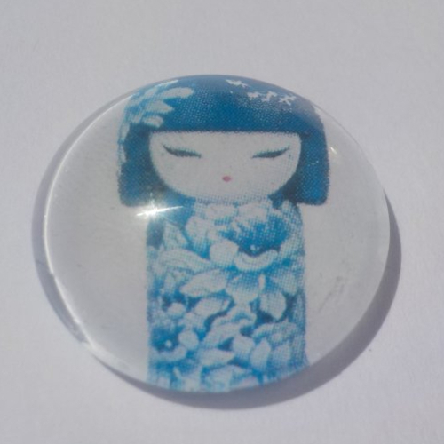 Cabochon avec son image de poupée chinoise, multicolore, en verre, rond, 20 mm