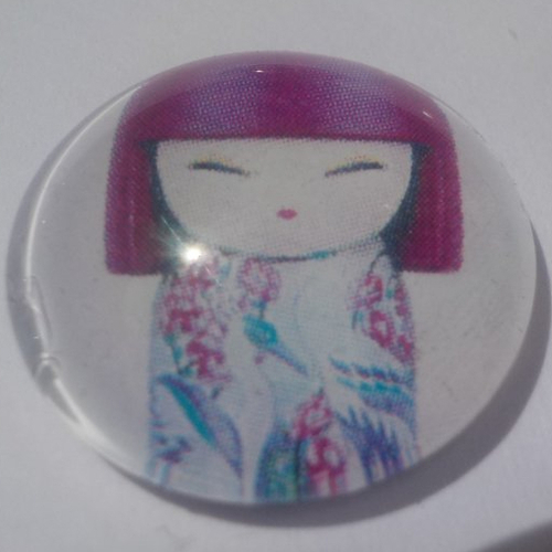 Cabochon avec son image de poupée chinoise, multicolore, en verre, rond, 20 mm