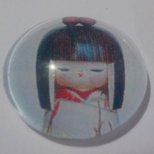 Cabochon avec son image de poupée chinoise, multicolore, en verre, rond, 20 mm