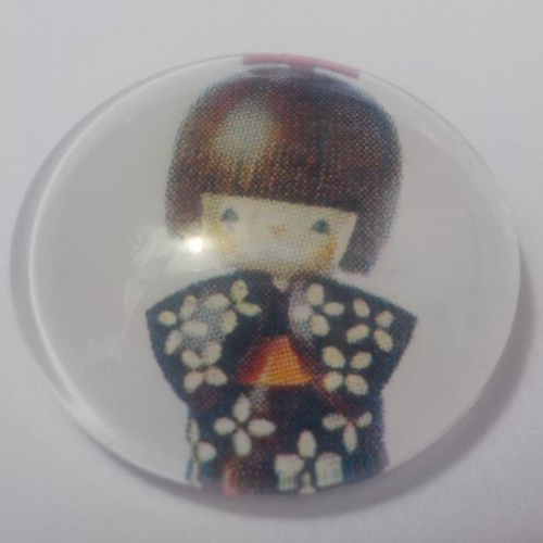 Cabochon avec son image de poupée chinoise, multicolore, en verre, rond, 20 mm