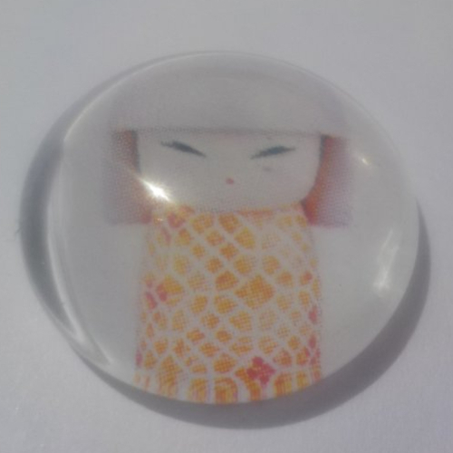 Cabochon avec son image de poupée chinoise, multicolore, en verre, rond, 20 mm