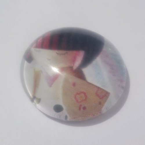 Cabochon avec son image de poupée chinoise, multicolore, en verre, rond, 20 mm