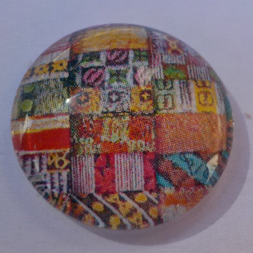 Cabochon avec son image géométrique, multicolore, en verre, rond, 20 mm