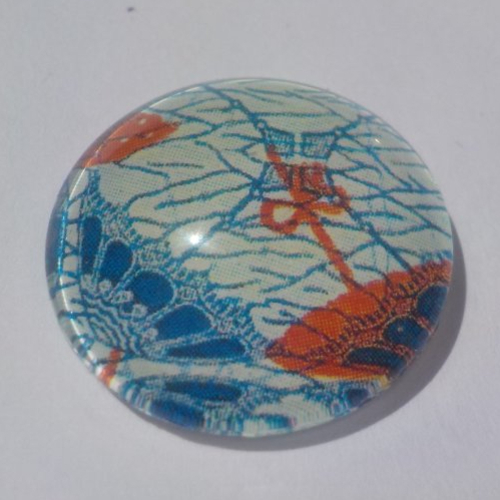 Cabochon avec son image géométrique, multicolore, en verre, rond, 20 mm, bleu, orange,