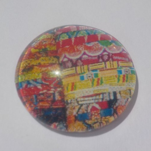 Cabochon avec son image géométrique, multicolore, en verre, rond, 20 mm