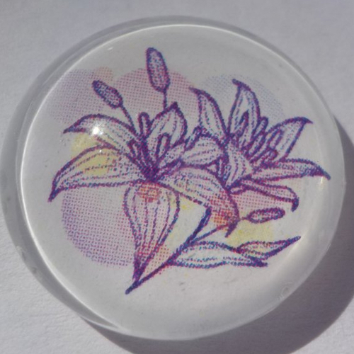 Cabochon avec son image de fleurs, violette, en verre, rond, 20 mm
