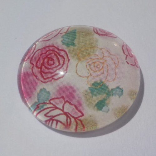 Cabochon avec son image de fleurs roses, en verre, rond, 20 mm