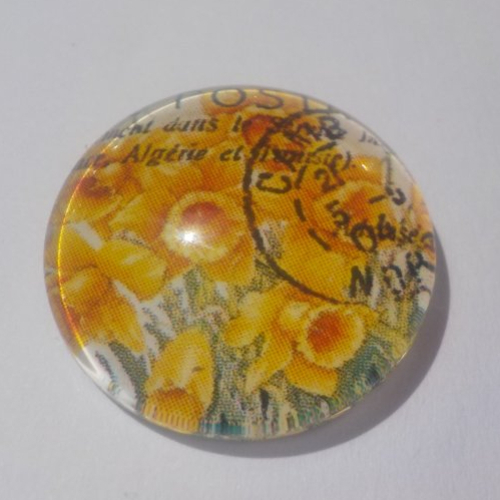 Cabochon avec son image de fleurs jaunes, en verre, rond, 20 mm