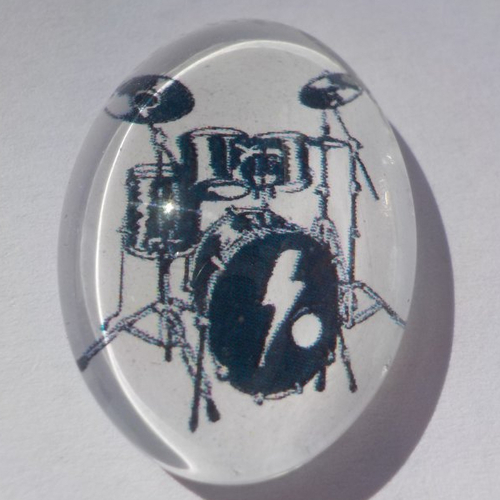 Cabochon de verre musique, ovale, 13x18 mm, batterie,