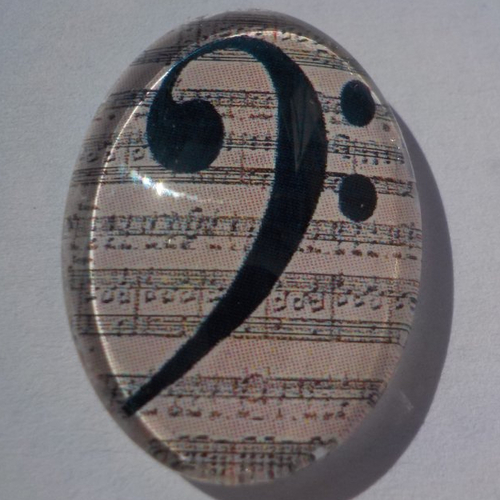 Cabochon de verre image note de musique, ovale, 13x18 mm
