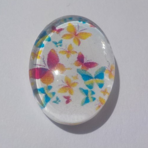 Cabochon de verre papillons, ovale, 13x18 mm, multicolore,
