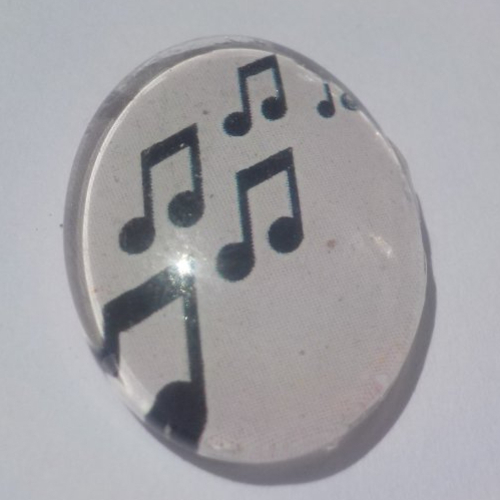 Cabochon de verre note de musique, ovale, 13x18 mm,