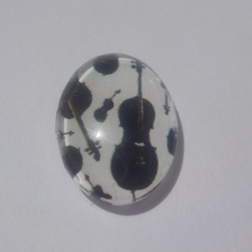 Cabochon de verre musique, ovale, 13x18 mm, noir, blanc,
