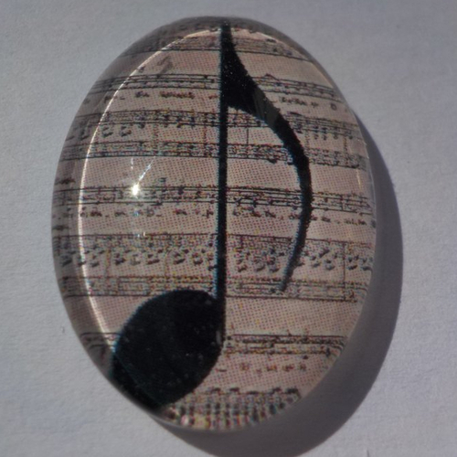 Cabochon, en verre, ovale, 18 x 25 mm, beige, noir