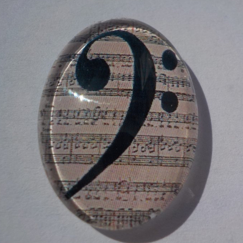 Cabochon, en verre, ovale, 18 x 25 mm, beige, noir