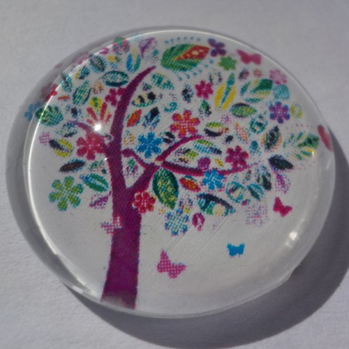 Cabochon, arbre de vie multicolore, 25 mm, verre,
