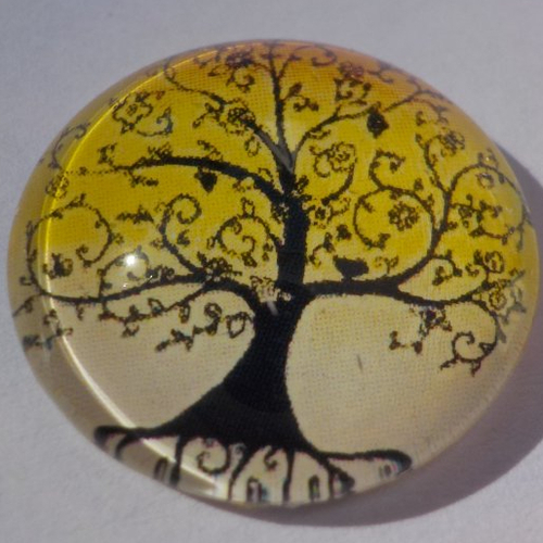 Cabochon, arbre de vie jaune, 25 mm, verre,