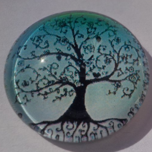 Cabochon, arbre de vie bleu/vert, 25 mm