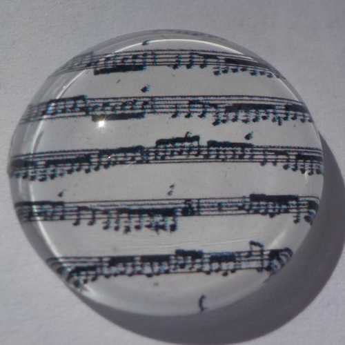 Cabochon, note de musique, 25 mm, noir, blanc,