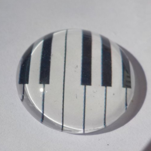 Cabochon, musique, piano, 25 mm, noir, blanc,
