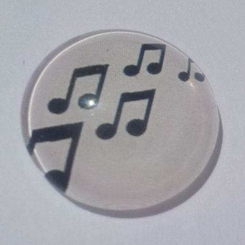 Cabochon, note de musique, 25 mm, noir, blanc,