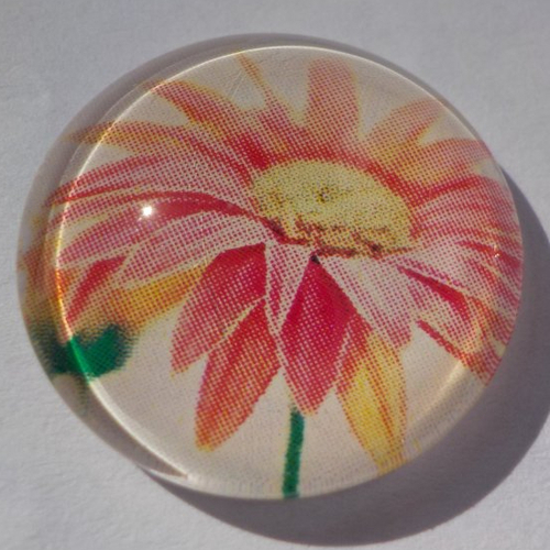Cabochon, fleur, 25 mm, corail, jaune,