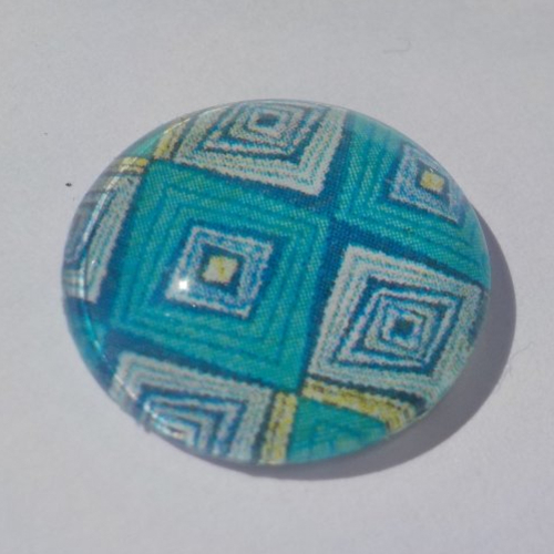 Cabochon, géométrique, 20 mm, bleu, blanc, jaune