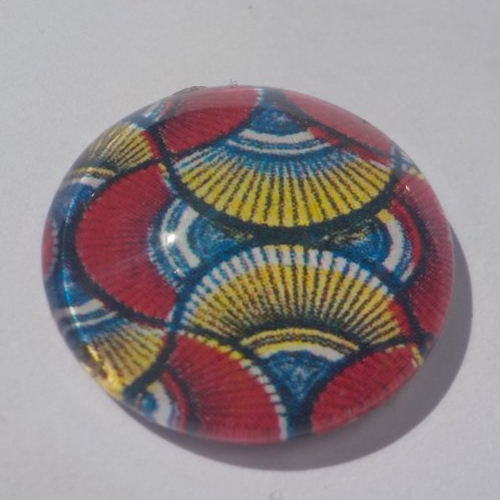 Cabochon, géométrique, imprimé africain, bordeaux, bleu, jaune, 20 mm, multicolore,