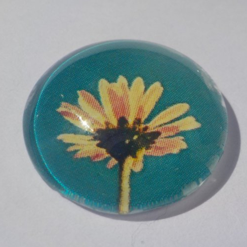Cabochon fleur, bleu turquoise, jaune, 20 mm,