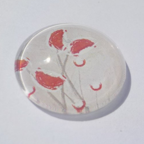 Cabochon fleur rouge, 20 mm, verre,