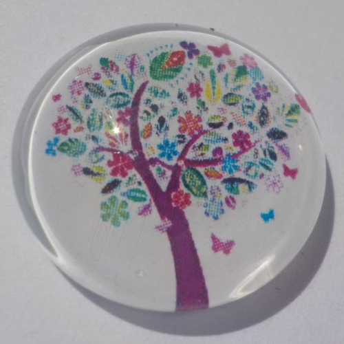 Cabochon arbre de vie, 25 mm, verre, multicolore