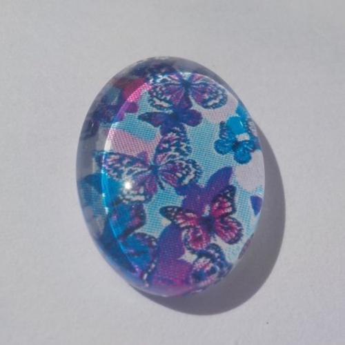 Cabochon papillons, ovale, 13x18 mm, verre, violet, mauve,