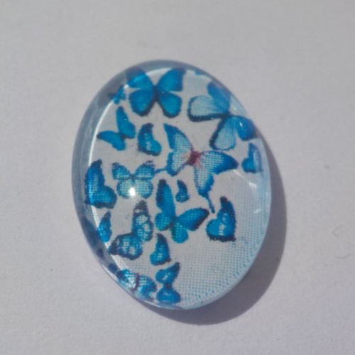 Cabochon papillons, ovale, 13x18 mm, verre, dégradé bleu,