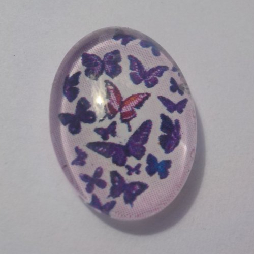 Cabochon papillons, ovale, 13x18 mm, verre, orange, violet,
